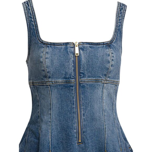 Self-Portrait Denim Flared Dress Tag Size 10 Women - Picture 3 of 4